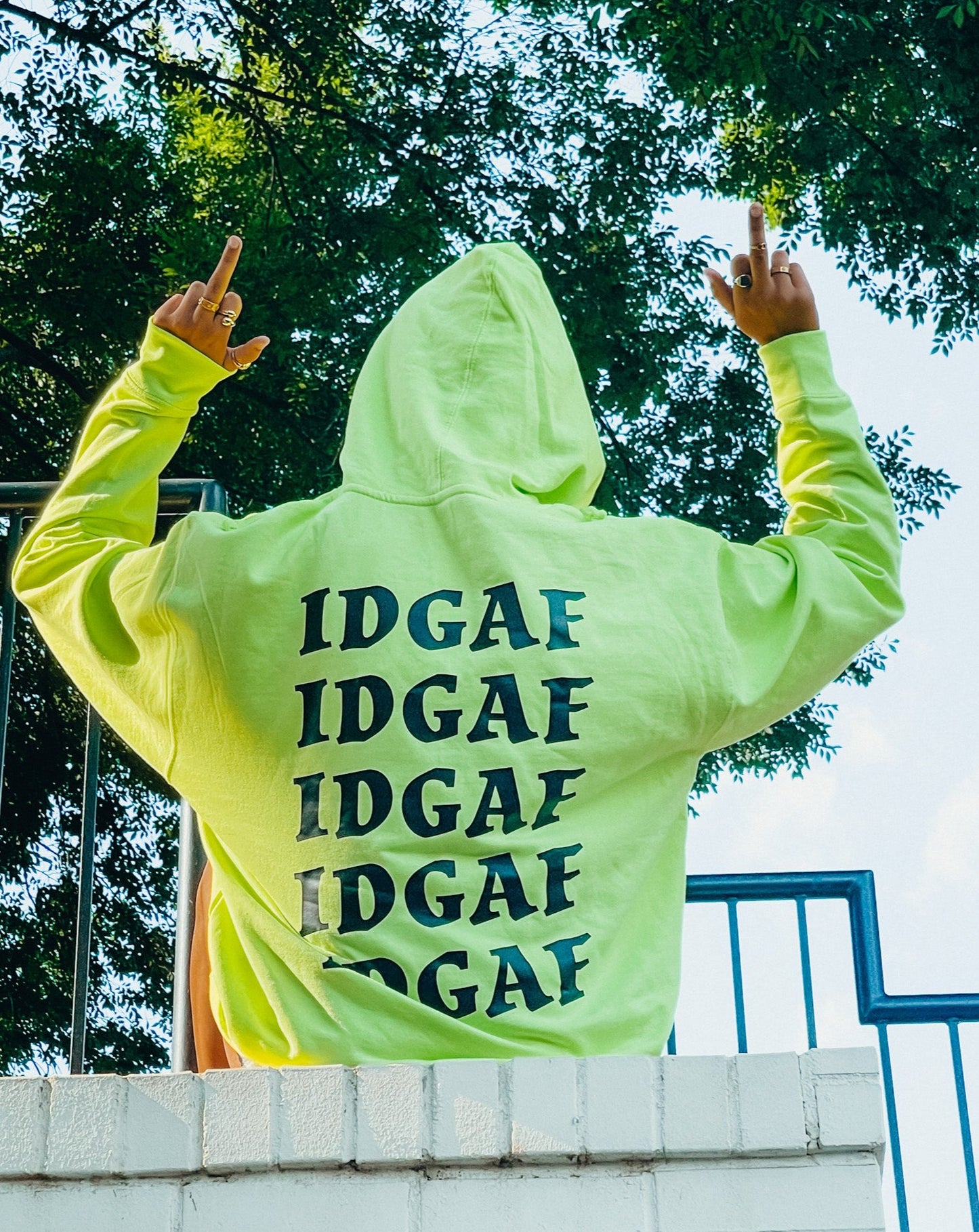 IDGAF Neon Middle Finger Hoodie