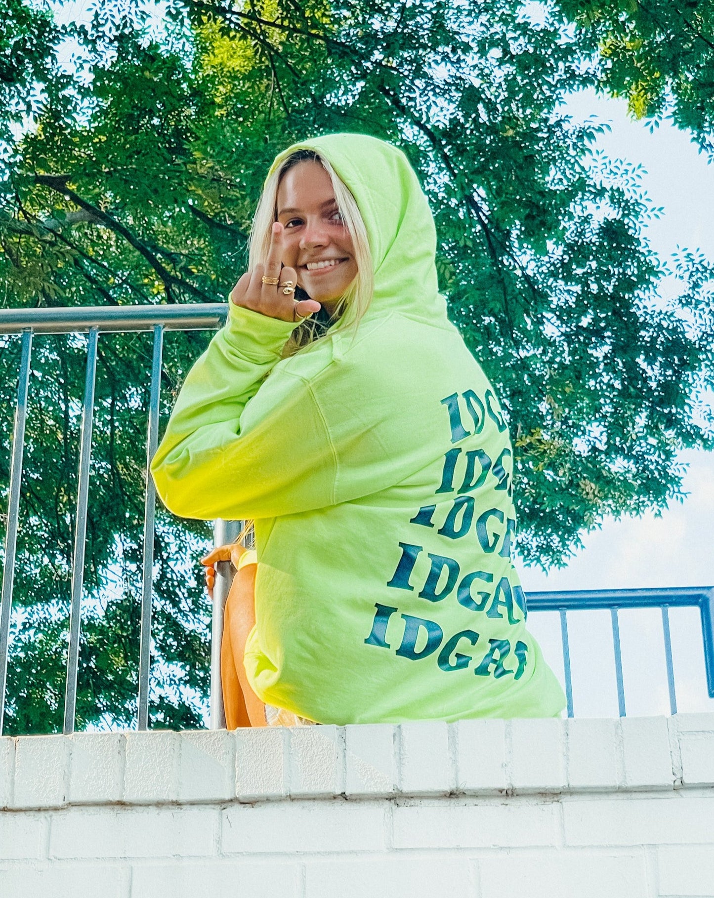 IDGAF Neon Middle Finger Hoodie