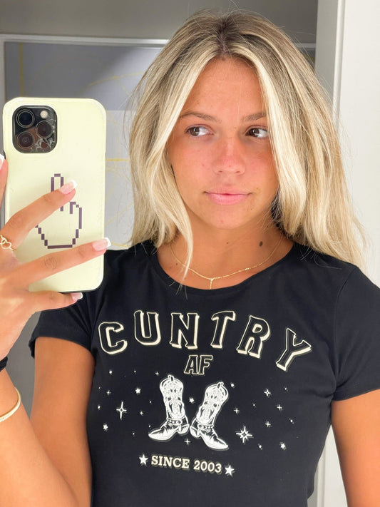 CUNTRY AF CROPPED Black Tee