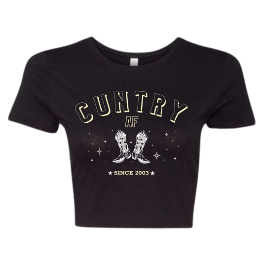 CUNTRY AF CROPPED Black Tee