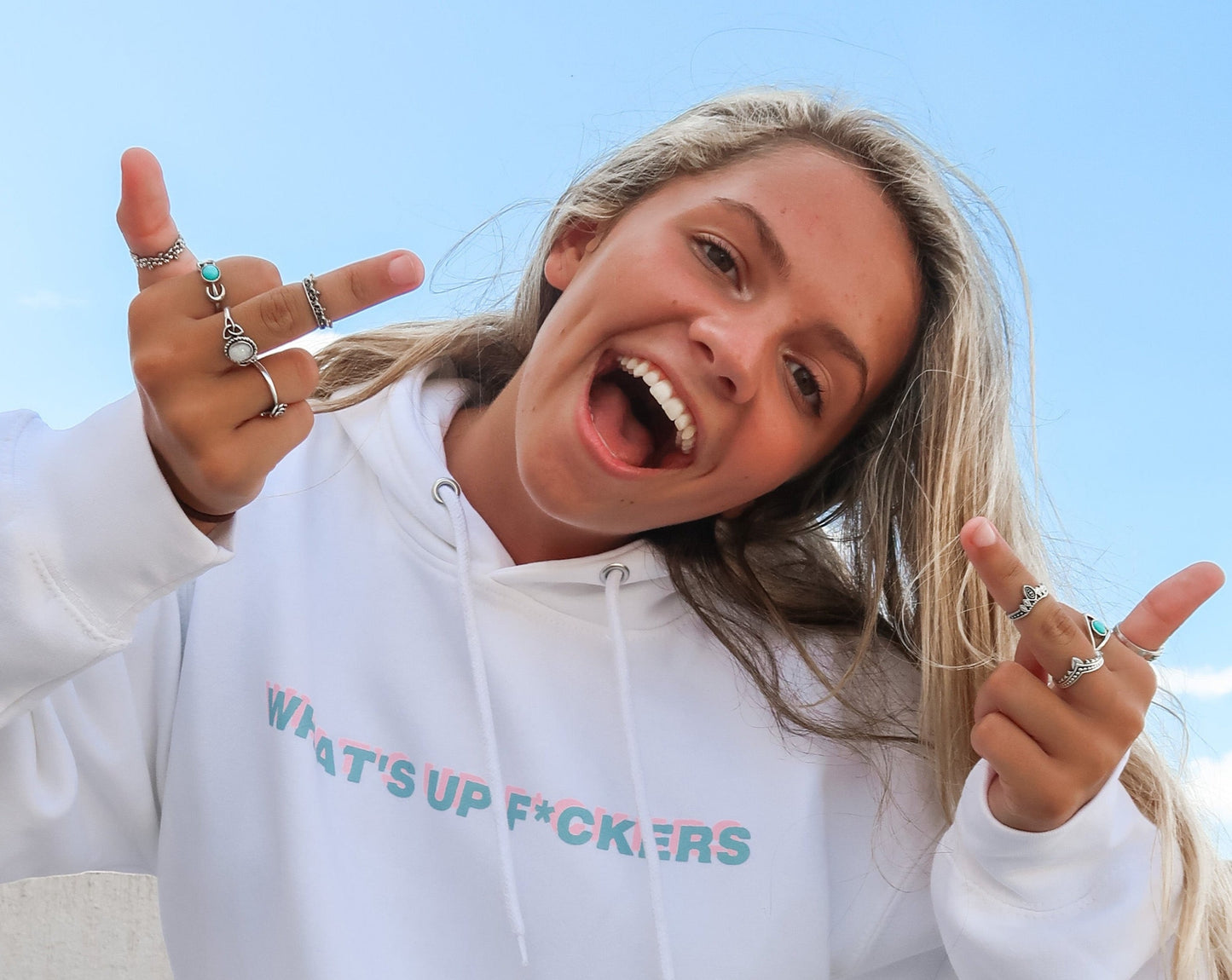 WHAT'S UP F*CKERS White Hoodie